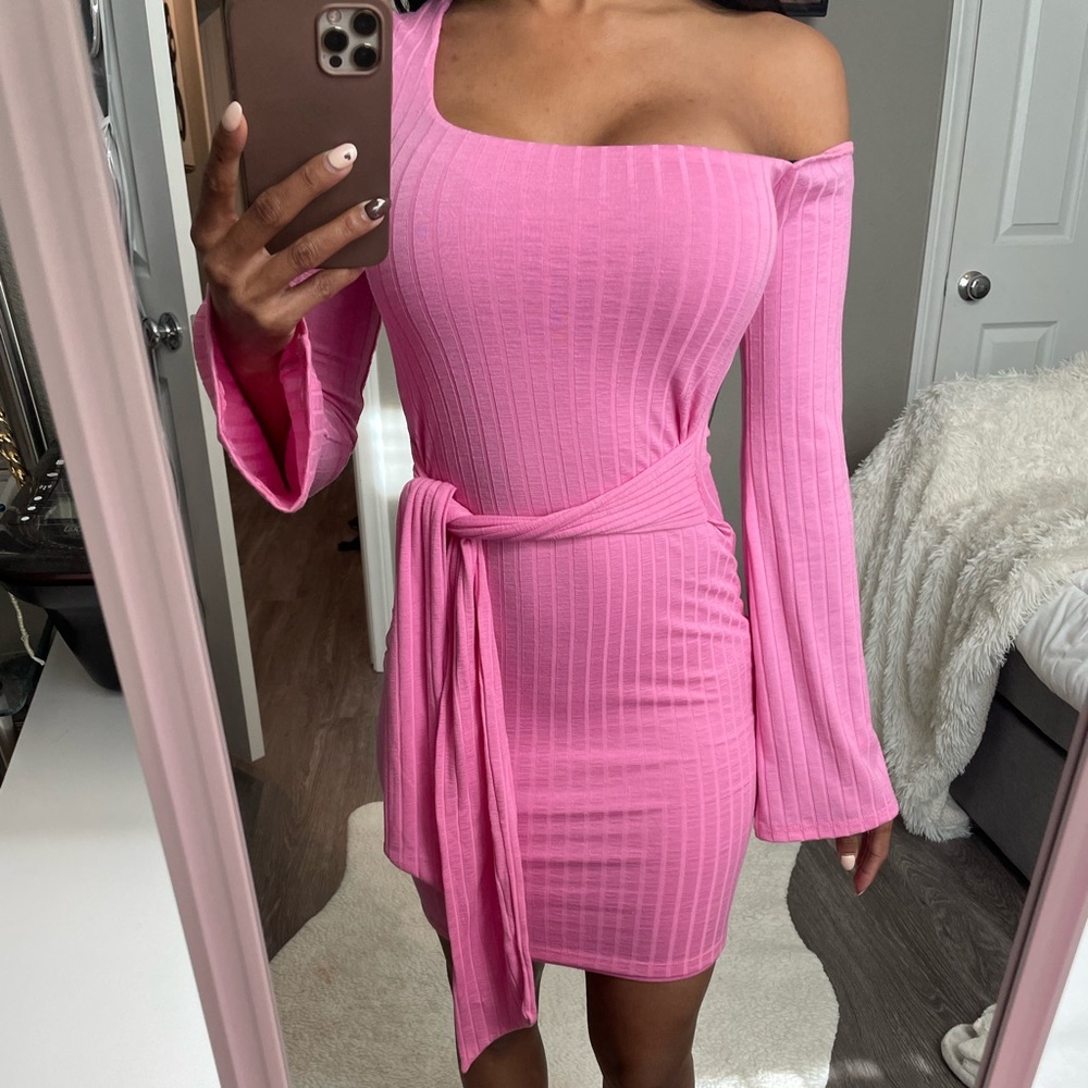 Hot Pink One Shoulder Mini Dress